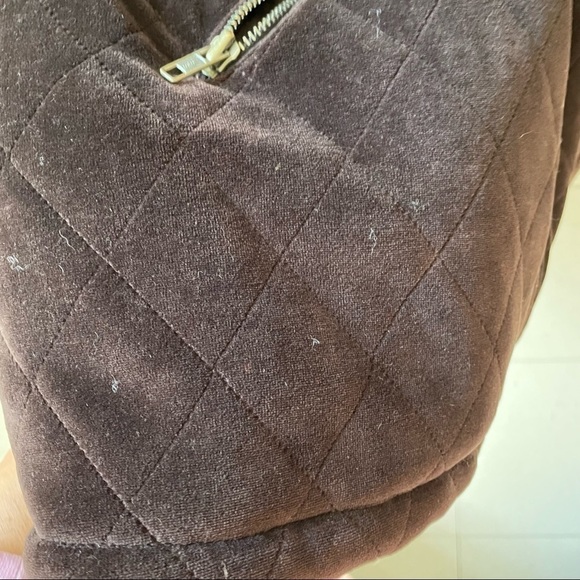 🎀 Jones New York Sport Dark Choc Brown Quilted Velvet Coat, Faux Fur Collar - Picture 10 of 12